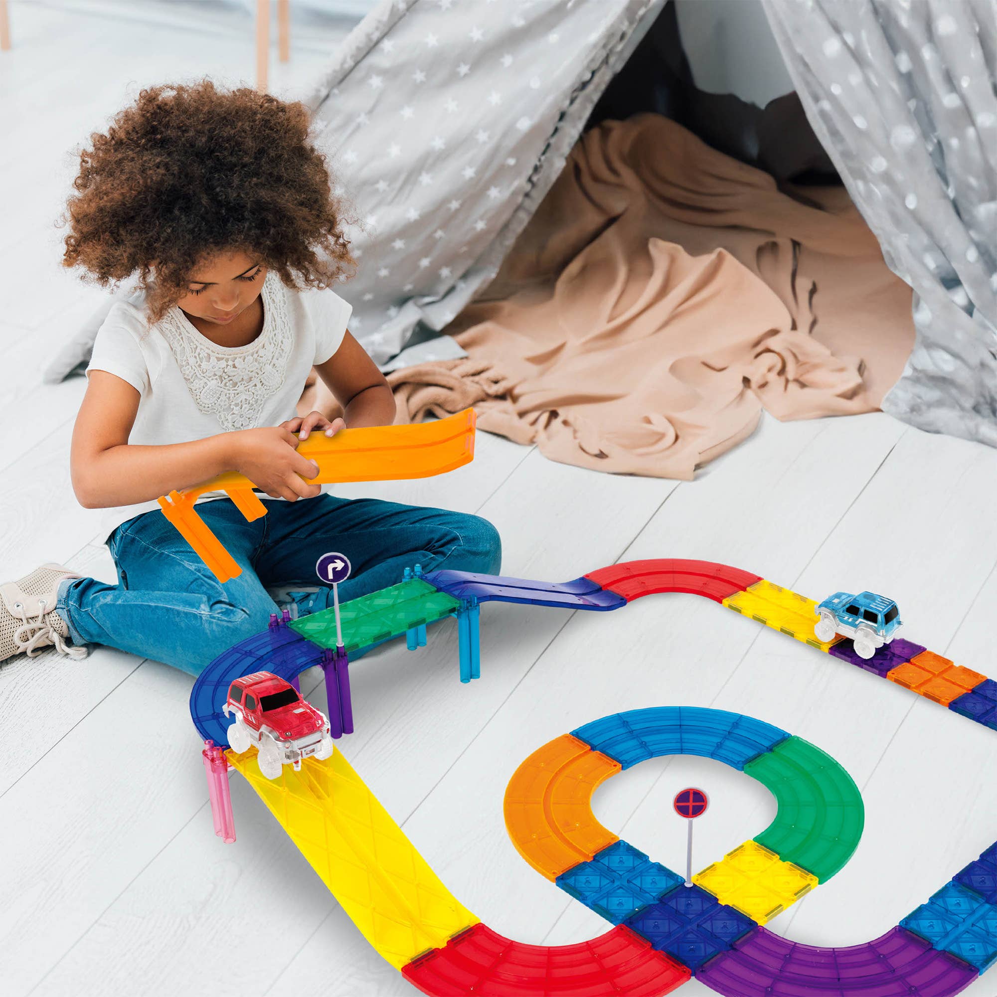 PicassoTiles - PicassoTiles 30pc Magnetic Race Track Building Set