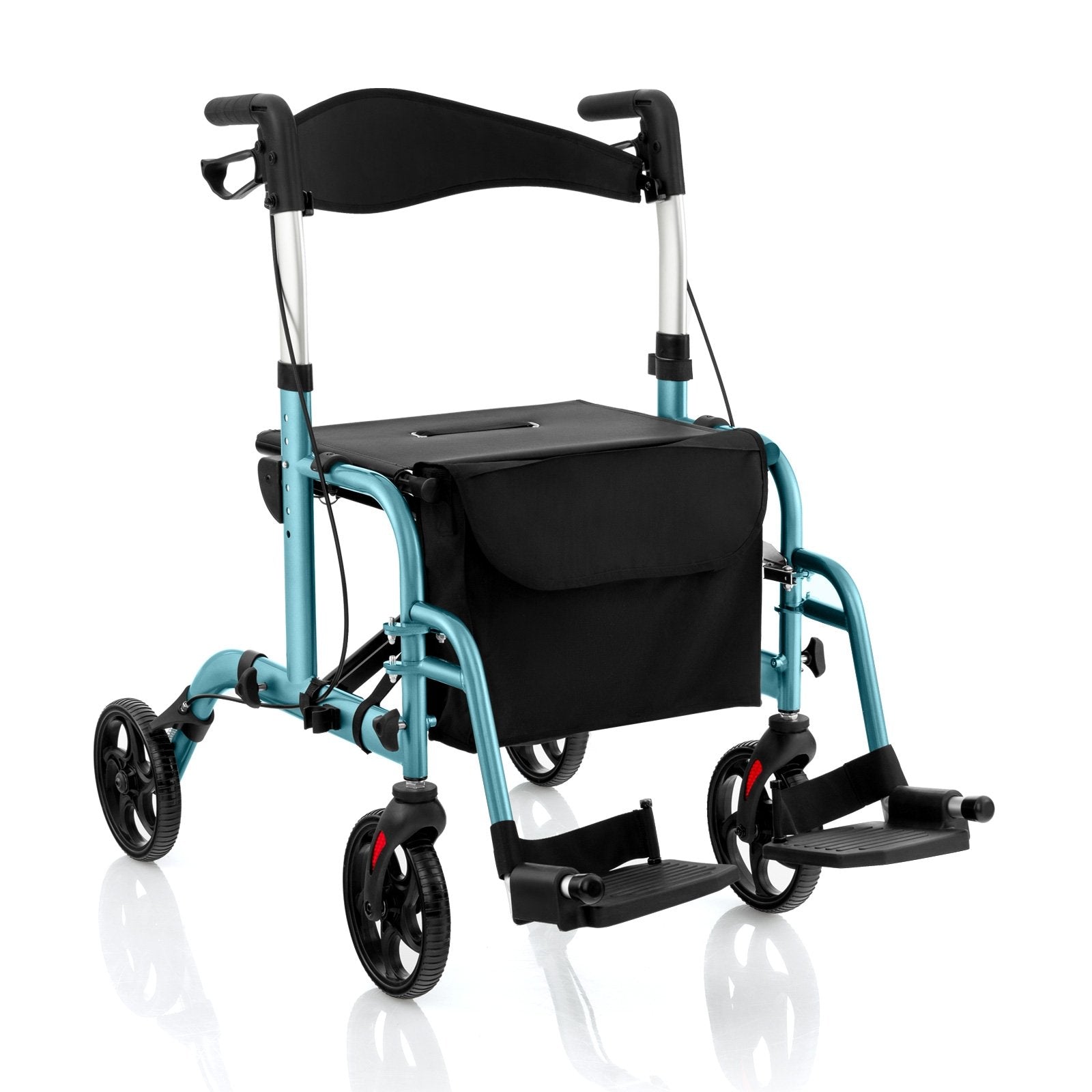 2-in-1 Adjustable Folding Handle Rollator Walker with Storage Space-Black