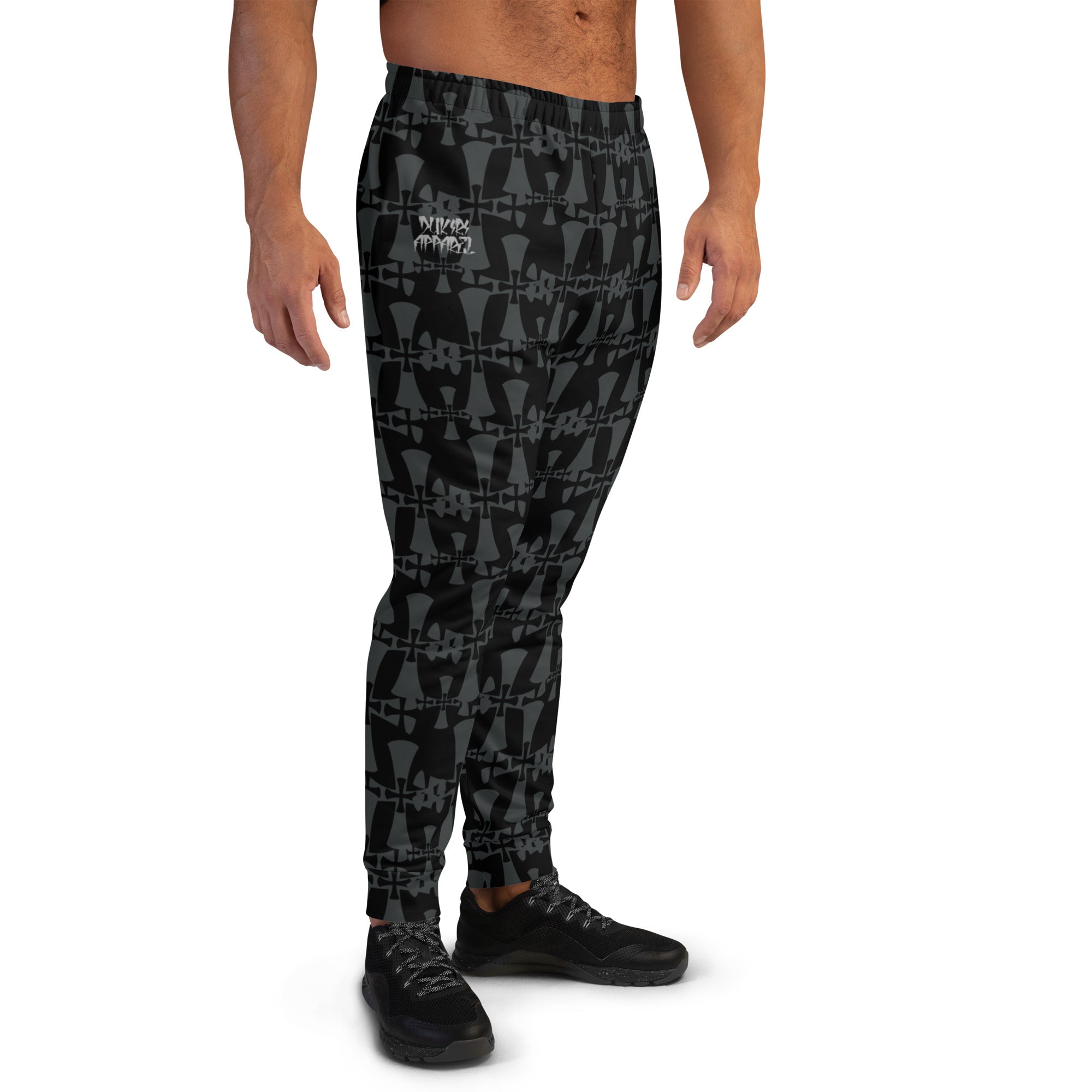 Men's Premium Recycled Fleece Black-Gray Joggers-Allover 3 Crusaders Print