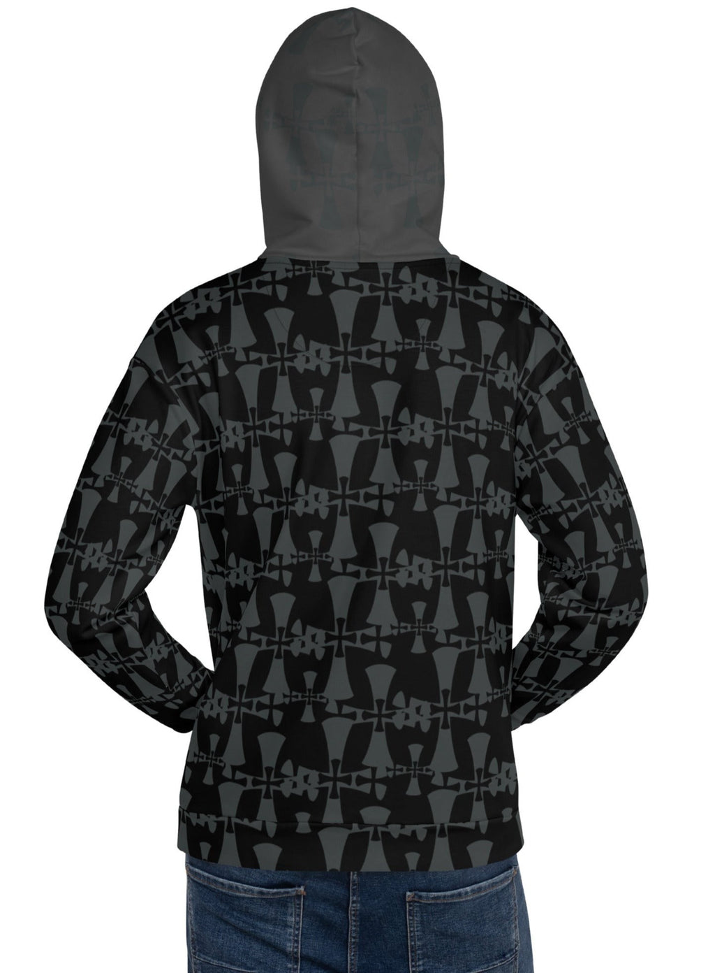 Men's Recycled Premium Black-Gray Hoodie-Allover 3 crusader print