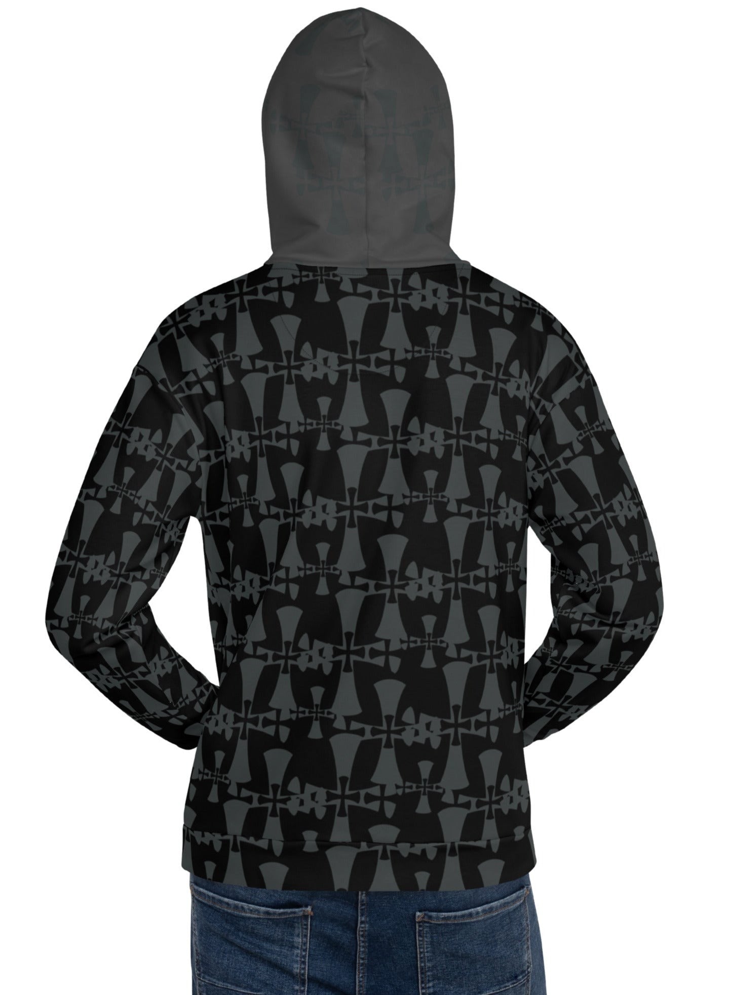 Men's Recycled Premium Black-Gray Hoodie-Allover 3 crusader print