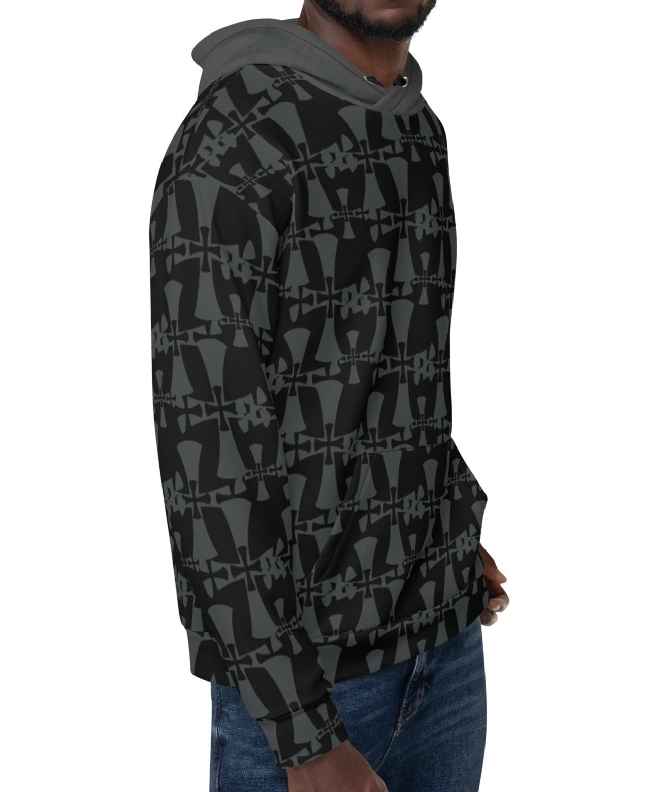 Men's Recycled Premium Black-Gray Hoodie-Allover 3 crusader print