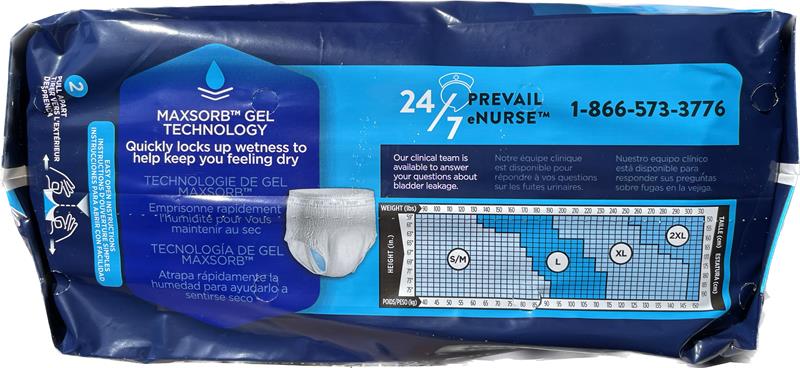 Prevail Men's Daily Underwear Maximum Absorbency, Medium & Large