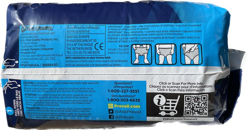 Prevail Men's Daily Underwear Maximum Absorbency, Medium & Large