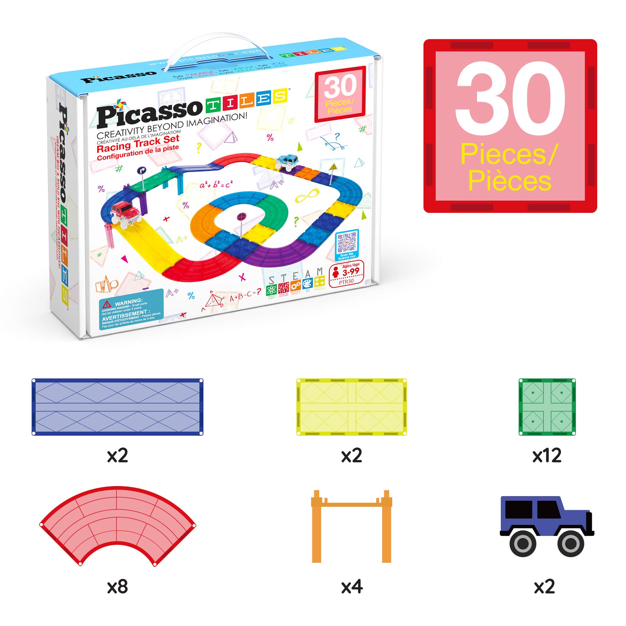 PicassoTiles - PicassoTiles 30pc Magnetic Race Track Building Set