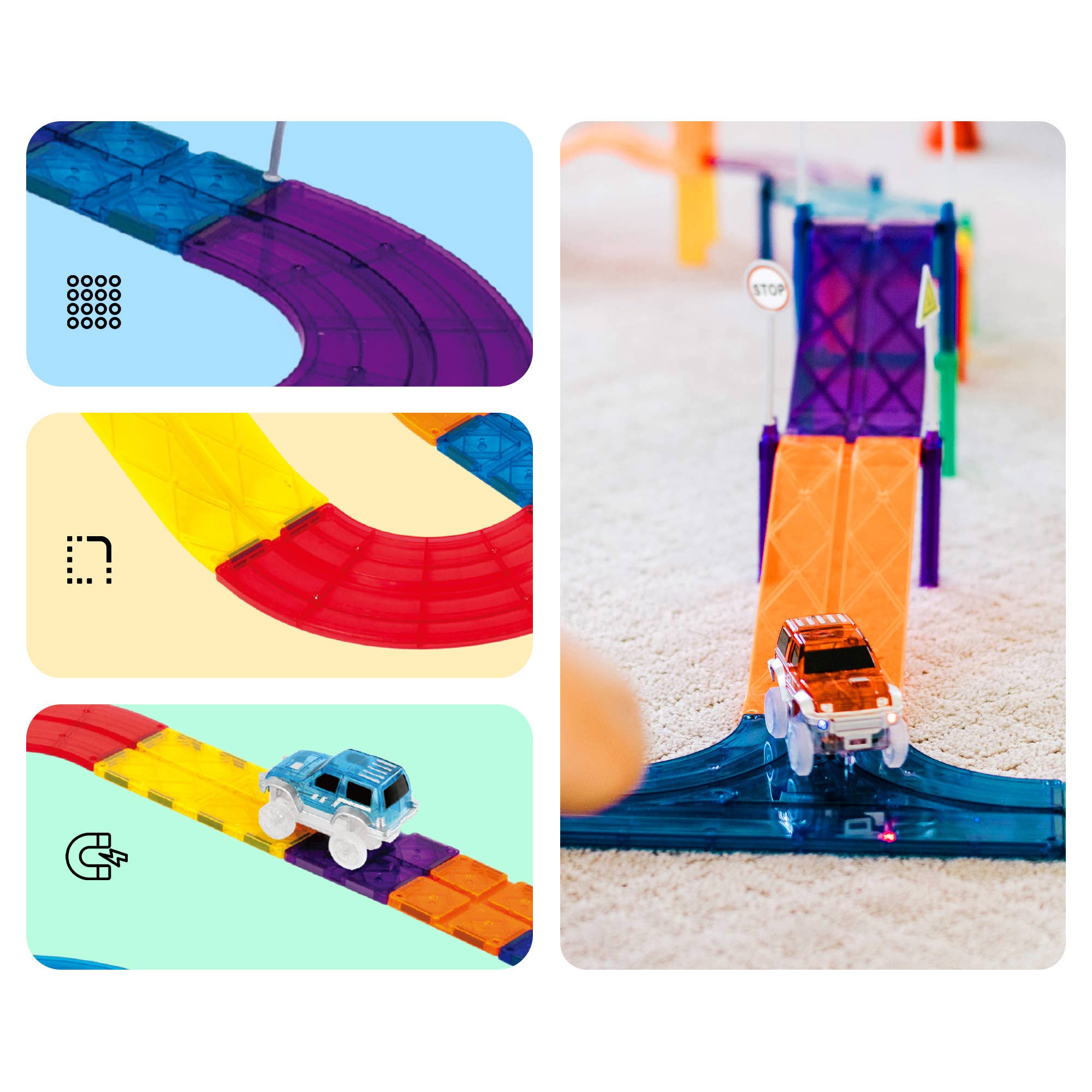 PicassoTiles - PicassoTiles 30pc Magnetic Race Track Building Set