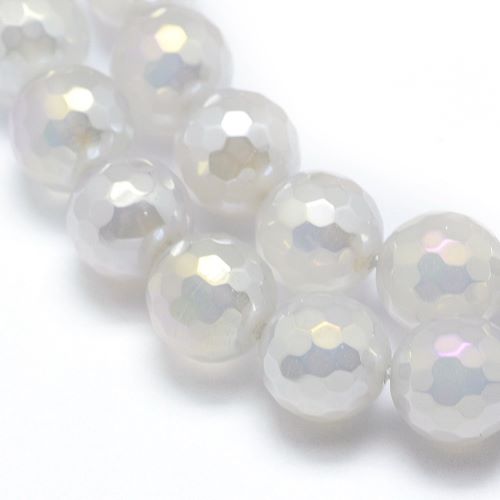 Electroplated Faceted White Agate Gemstone Bead