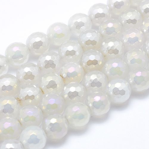 Electroplated Faceted White Agate Gemstone Bead