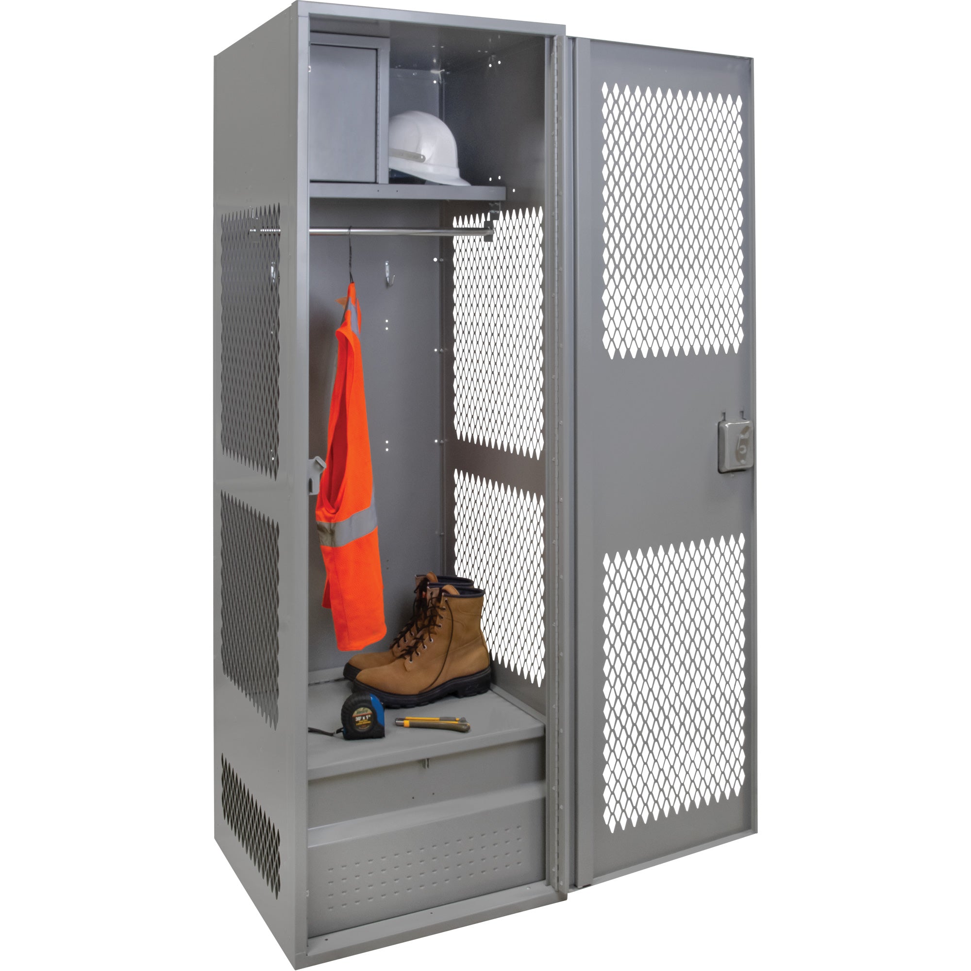 Gear Locker with Door, Steel, 24" W x 18" D x 72" H, Grey