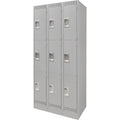 Lockers, 3 -tier, Bank of 3, 36" x 18" x 76", Steel, Grey, Knocked Down