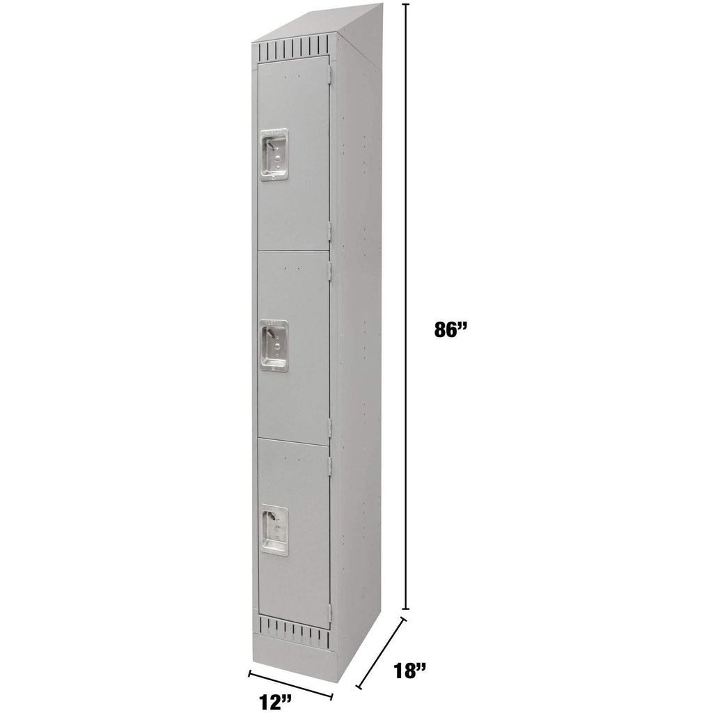 Lockers, 3 -tier, 12" x 18" x 86", Steel, Grey, Knocked Down