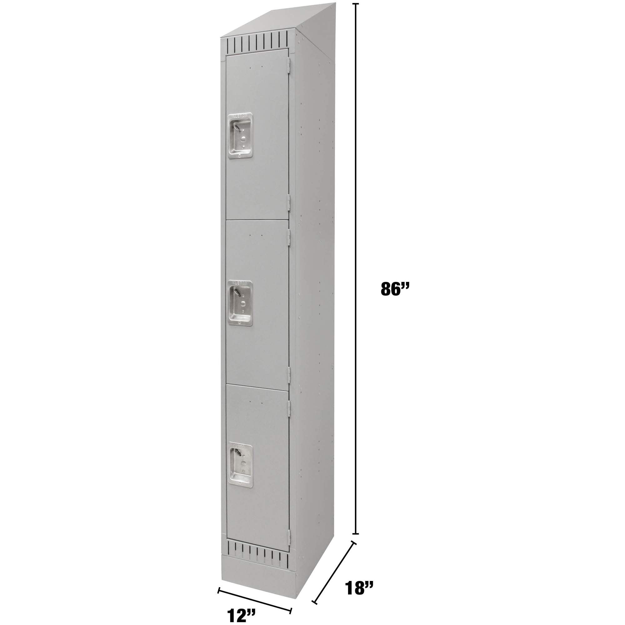 Lockers, 3 -tier, 12" x 18" x 86", Steel, Grey, Knocked Down