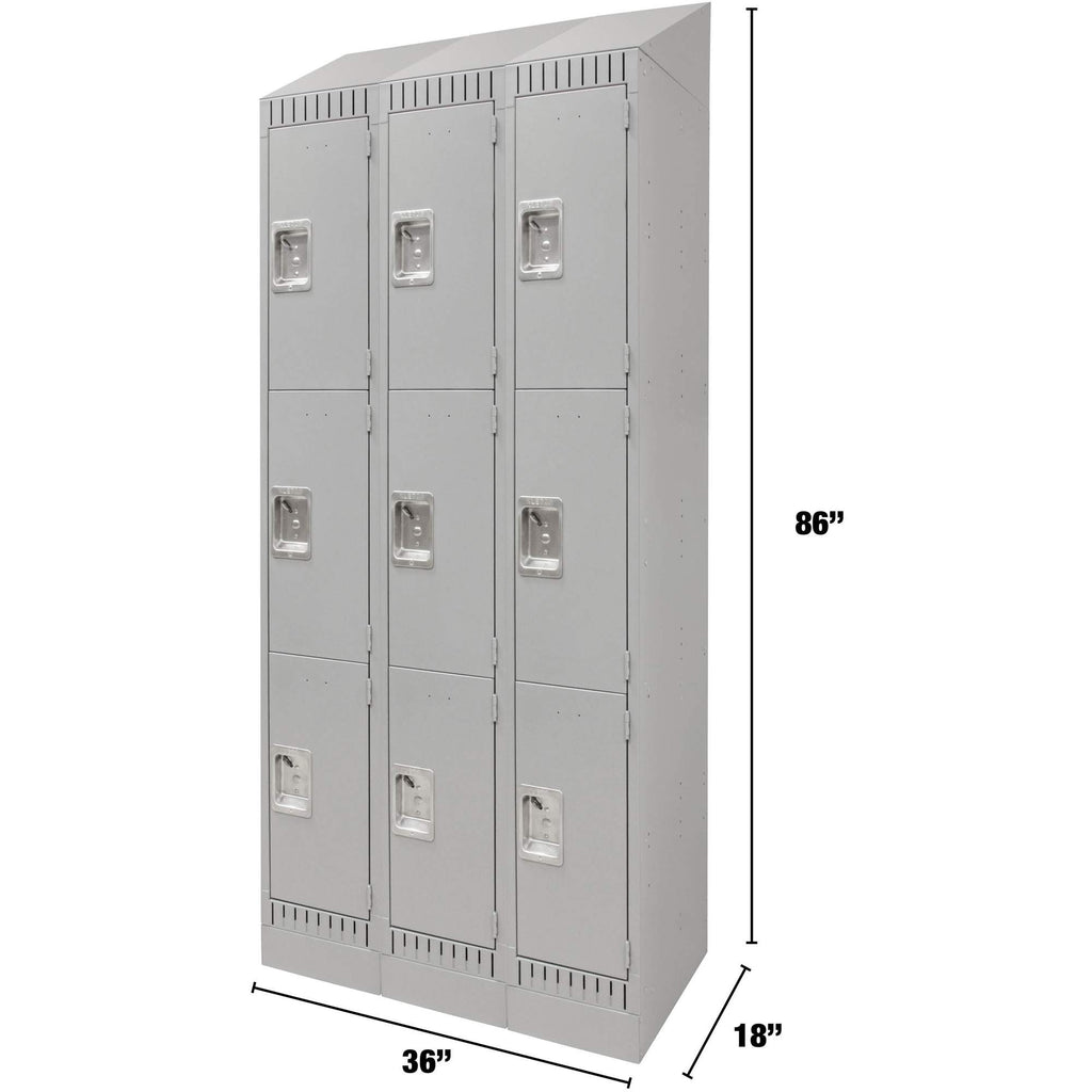Lockers, 3 -tier, Bank of 3, 36" x 18" x 86", Steel, Grey, Knocked Down