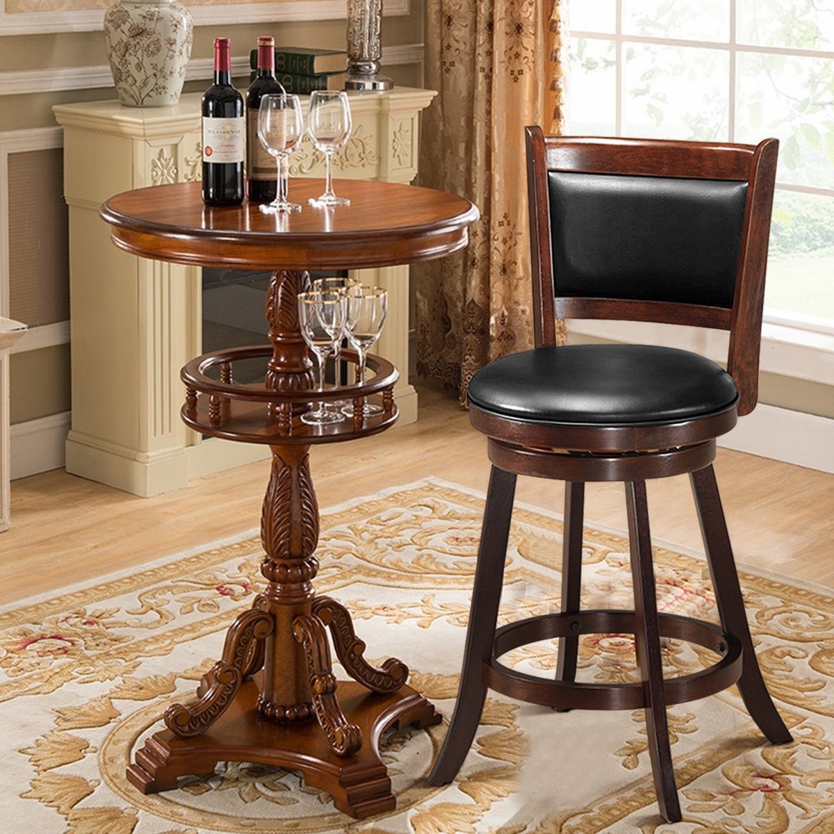 2 Pieces 24 Inch Swivel Counter Stool Dining Chair Upholstered Seat-Black