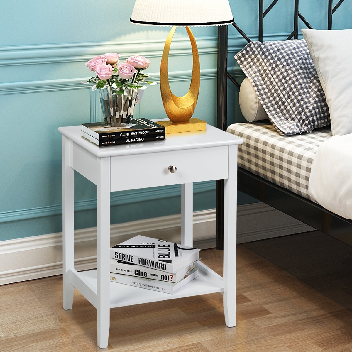 Set of 2 Wooden Bedside Sofa Table-Brown
