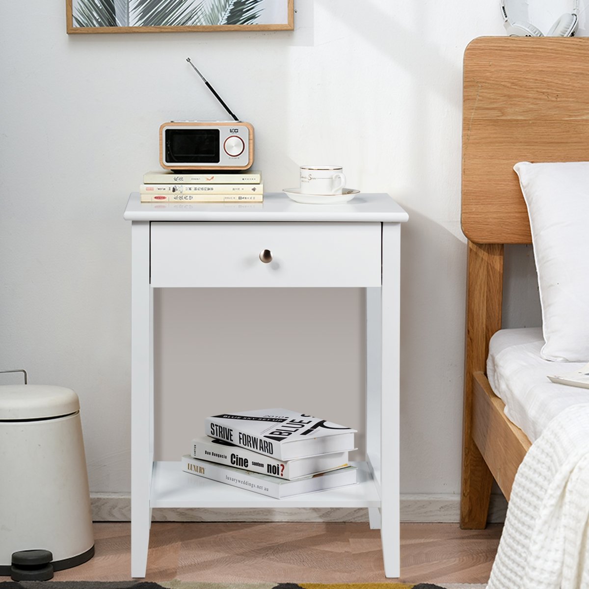 Set of 2 Wooden Bedside Sofa Table-Brown