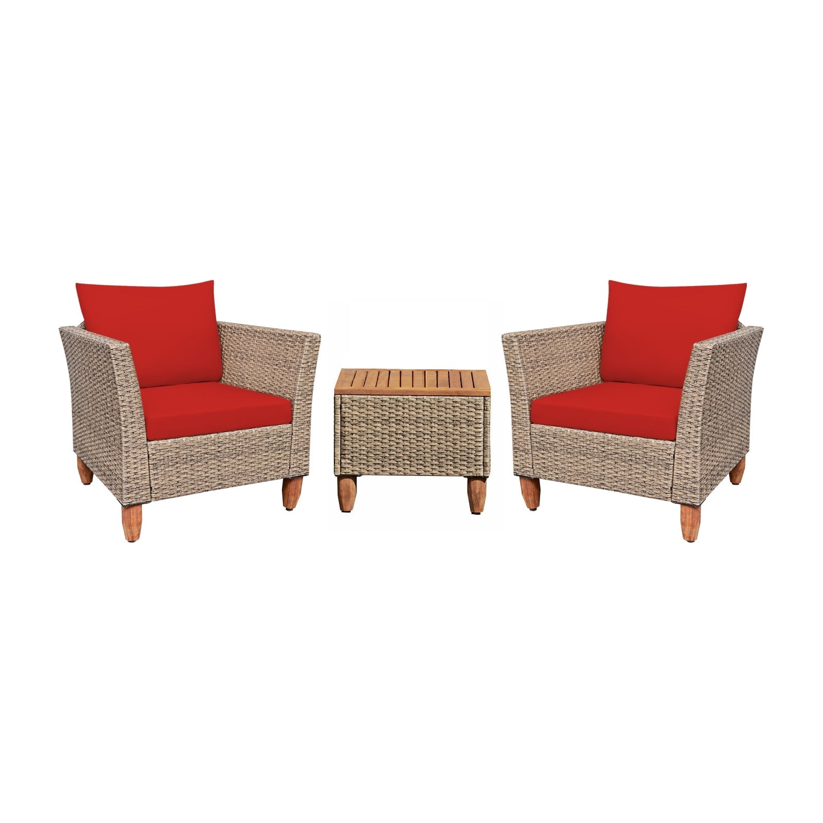 3 Pieces Patio Rattan Furniture Set with Washable Cushion for Yard Porch-Beige