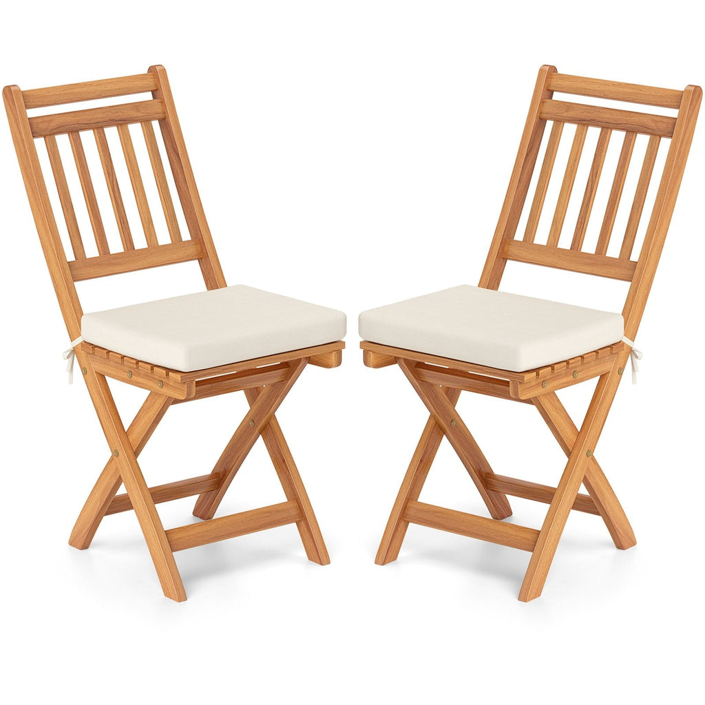 Patio Folding Chairs Set of 2 with Soft Seat Cushion-A