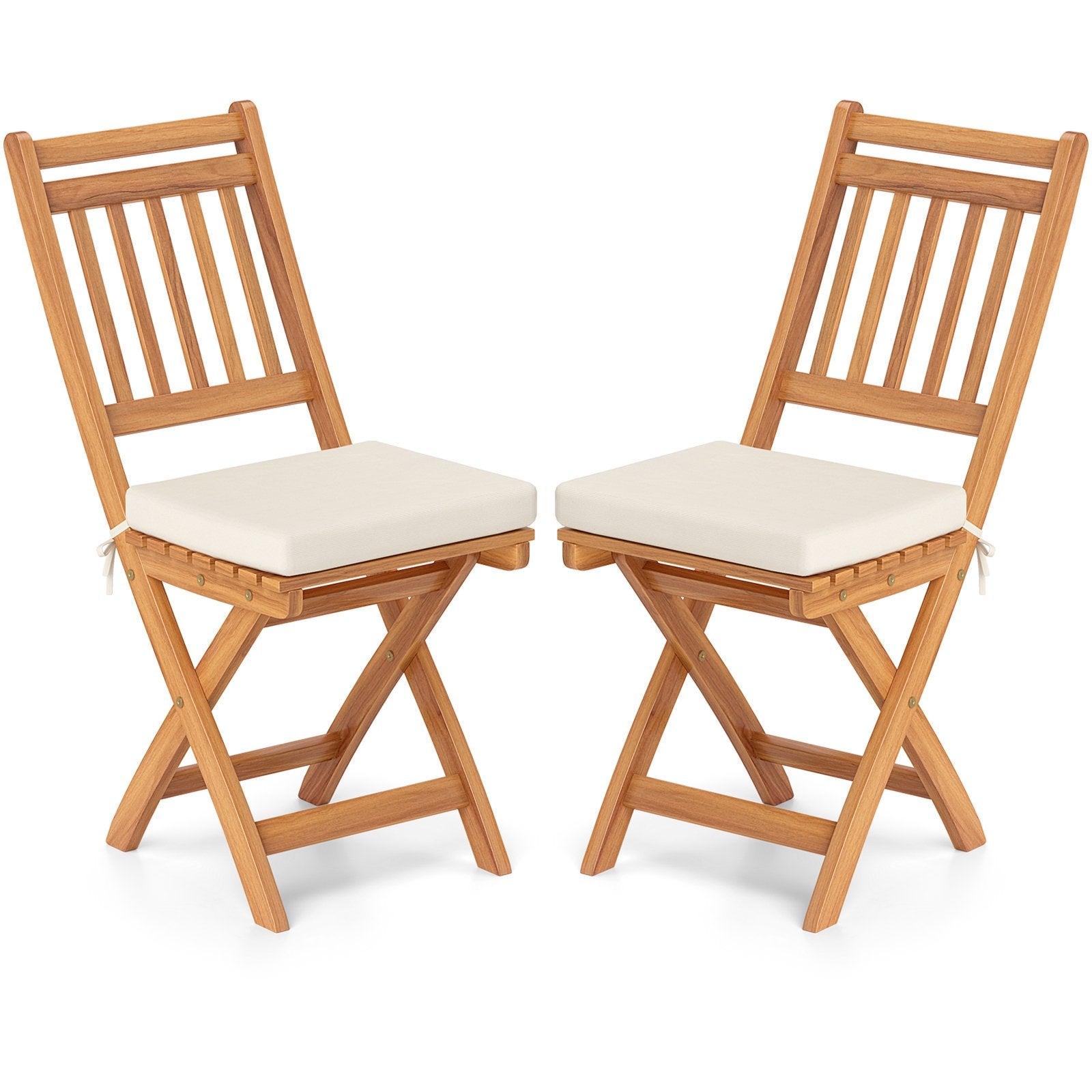 Patio Folding Chairs Set of 2 with Soft Seat Cushion-A