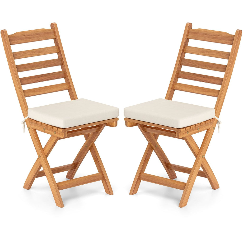 Patio Folding Chairs Set of 2 with Soft Seat Cushion-A