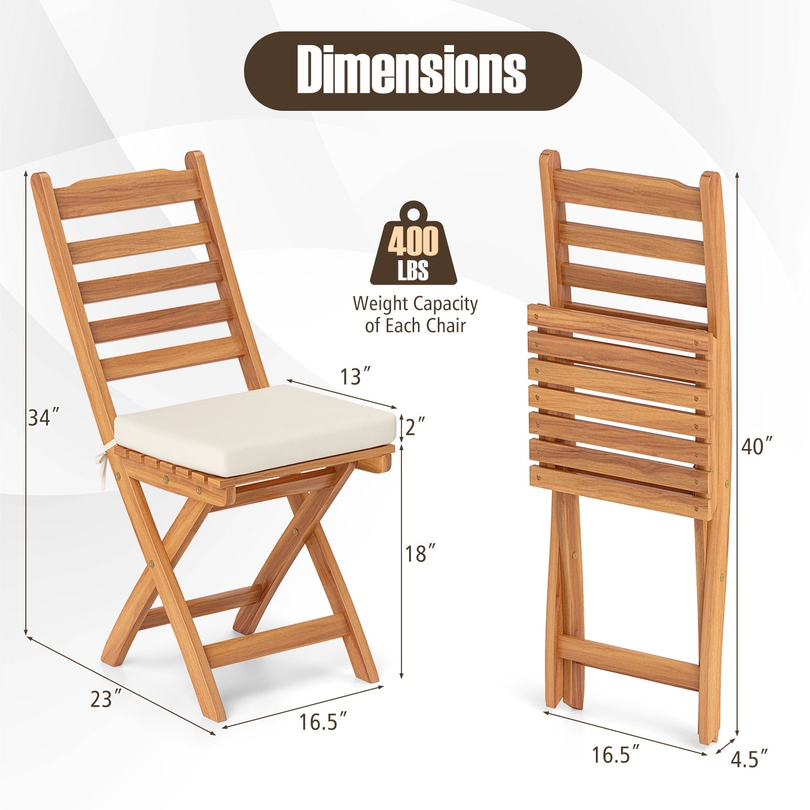 Patio Folding Chairs Set of 2 with Soft Seat Cushion-A