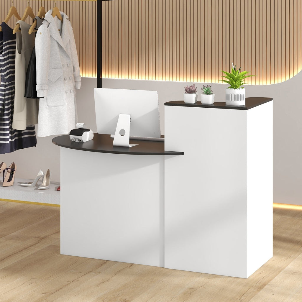 Modern Reception Desk Front Counter Desk with Oval Tabletop-Black