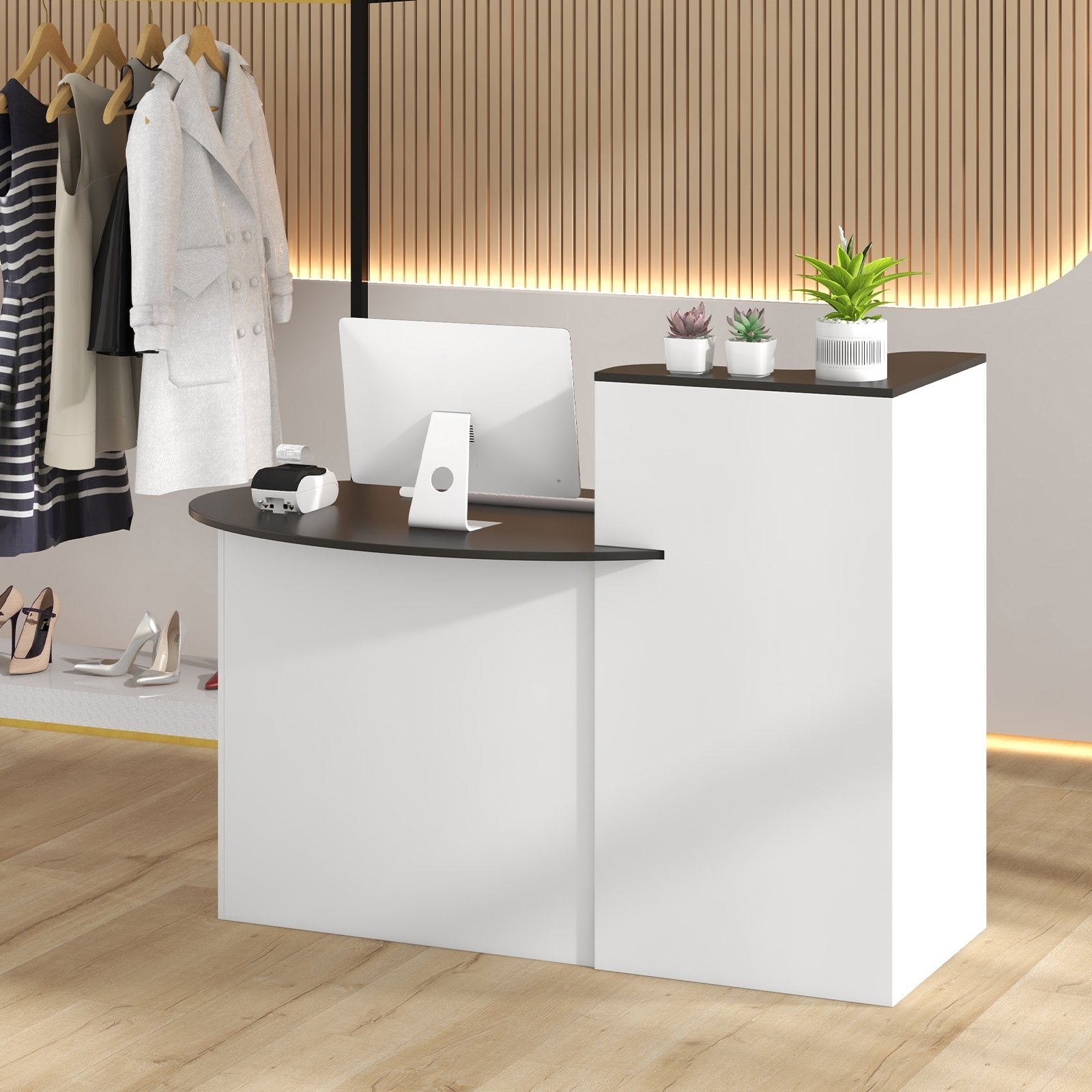 Modern Reception Desk Front Counter Desk with Oval Tabletop-Black