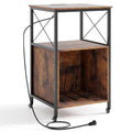 Mobile Record Player Stand with Power Outlet with Open Shelf and Dividers-Rustic Brown