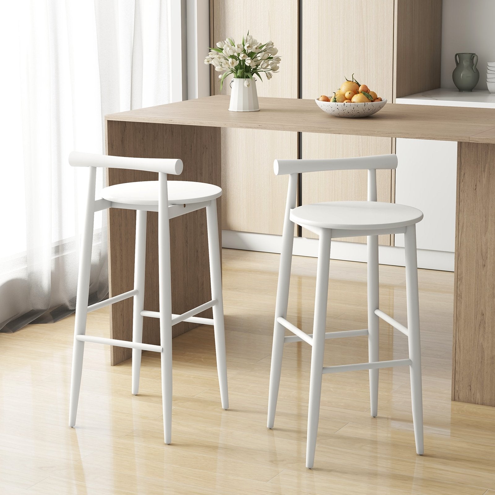 Wooden Bar Chair Set of 2 with Backrest and Footrest for Home Restaurant Cafe-Brown