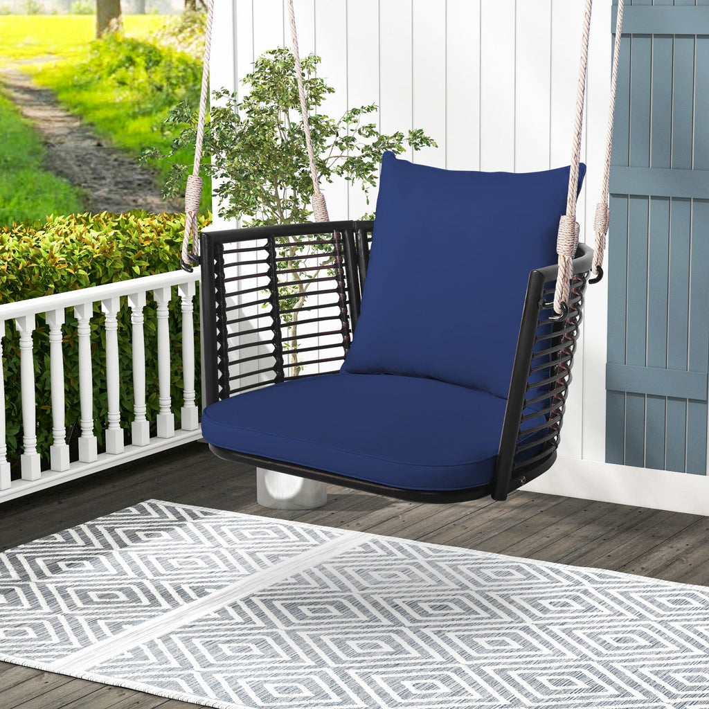 Single Person Hanging Seat with Woven Rattan Backrest for Backyard-Beige