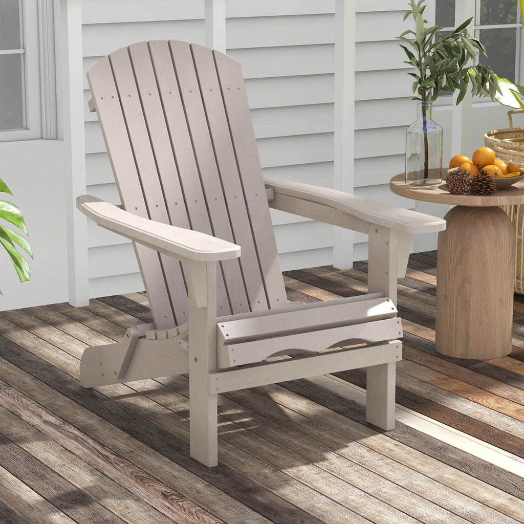 1 Piece Folding Adirondack Chair with High Backrest and Wide Armrests-Brown