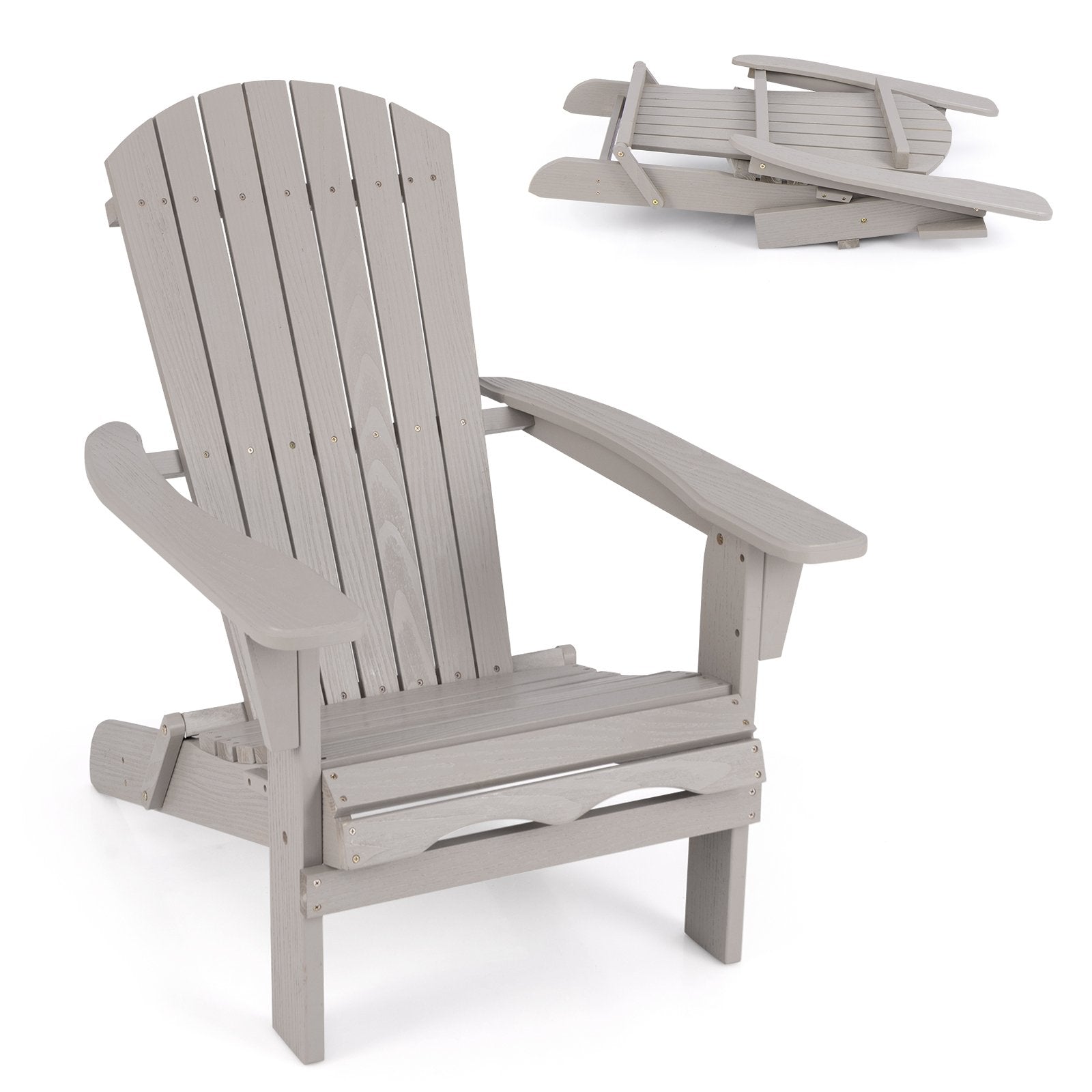 1 Piece Folding Adirondack Chair with High Backrest and Wide Armrests-Brown
