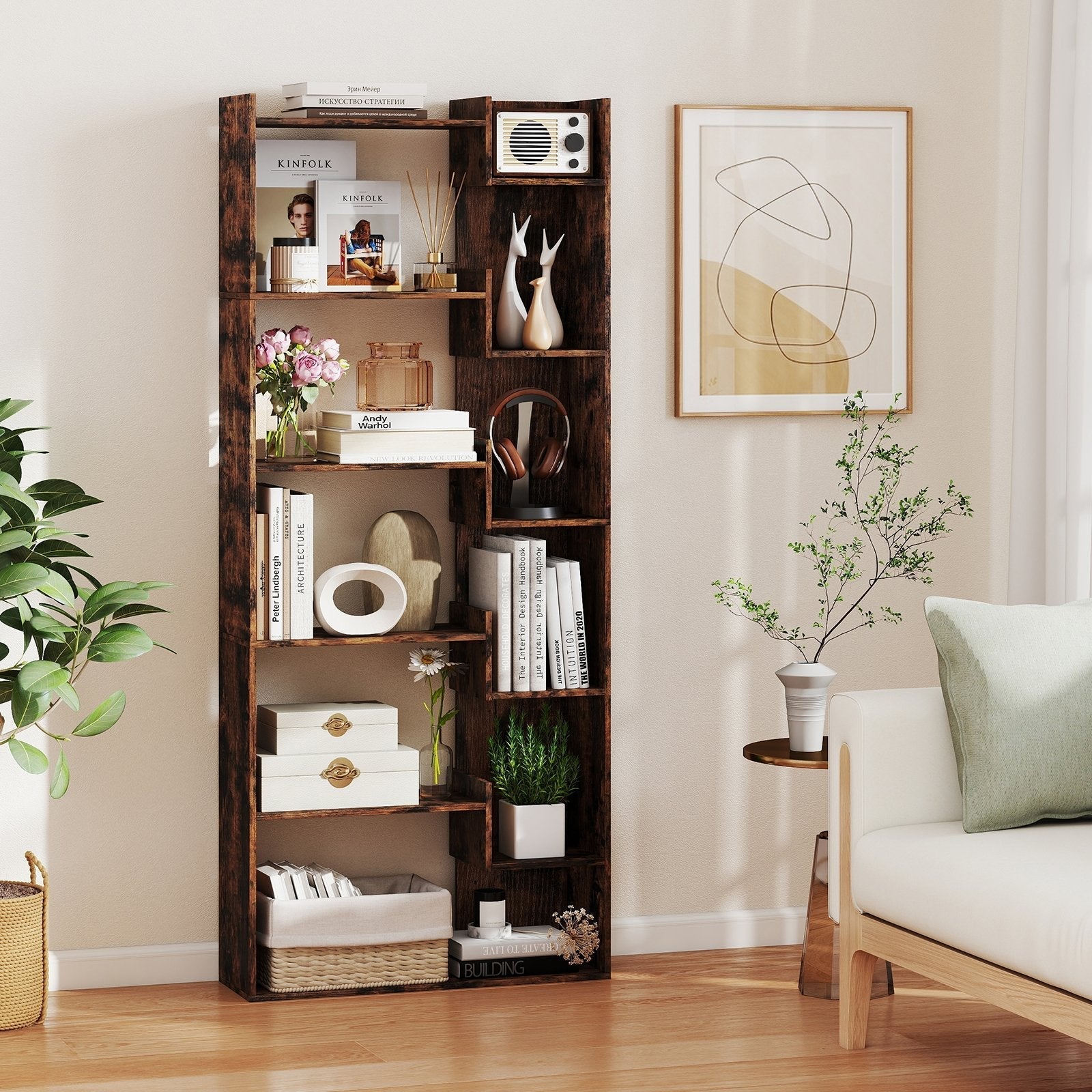 6-Tier Bookshelf Wooden Bookcase with 2 Anti-Tipping Kits Open Display Shelf-Black