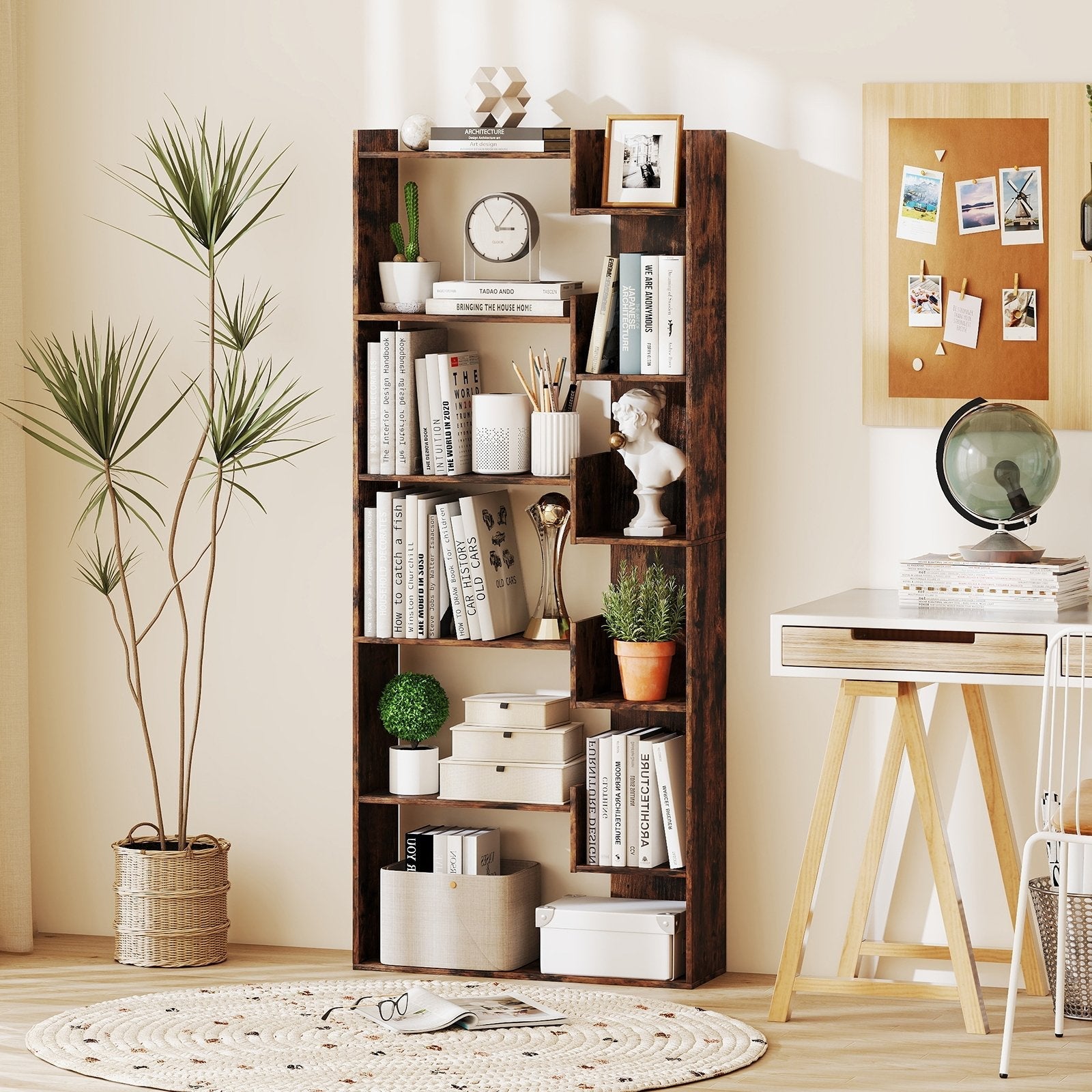 6-Tier Bookshelf Wooden Bookcase with 2 Anti-Tipping Kits Open Display Shelf-Black