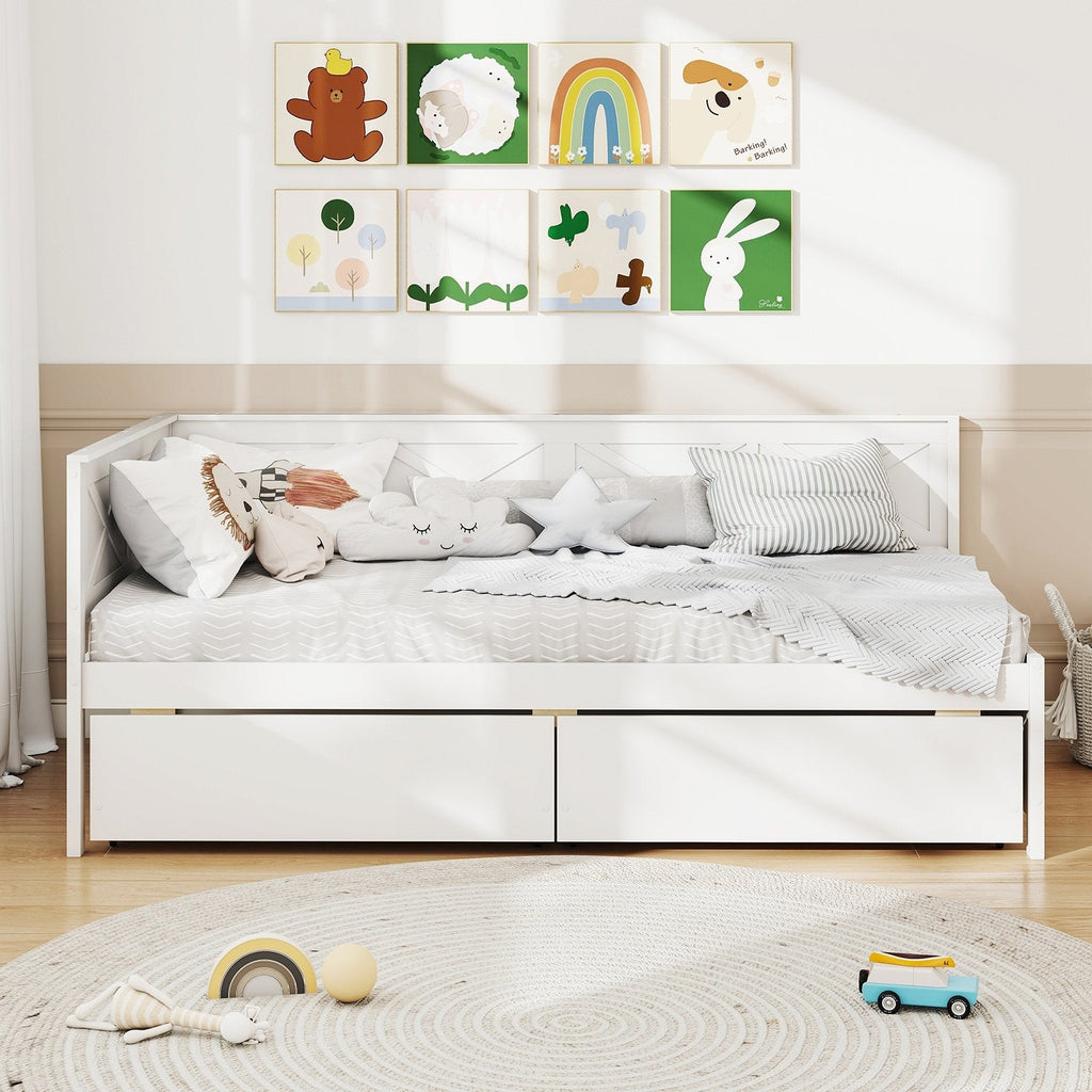 Twin Size Daybed with 2 Storage Drawers No Box Spring Needed-Gray