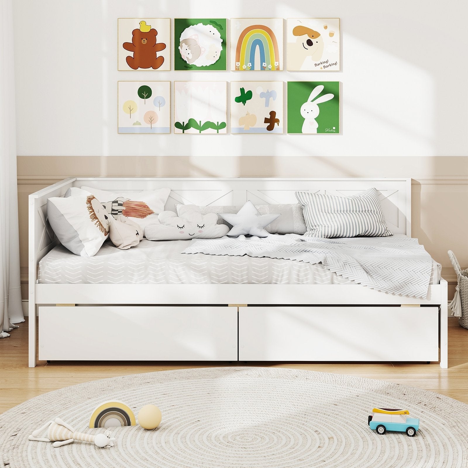 Twin Size Daybed with 2 Storage Drawers No Box Spring Needed-Gray