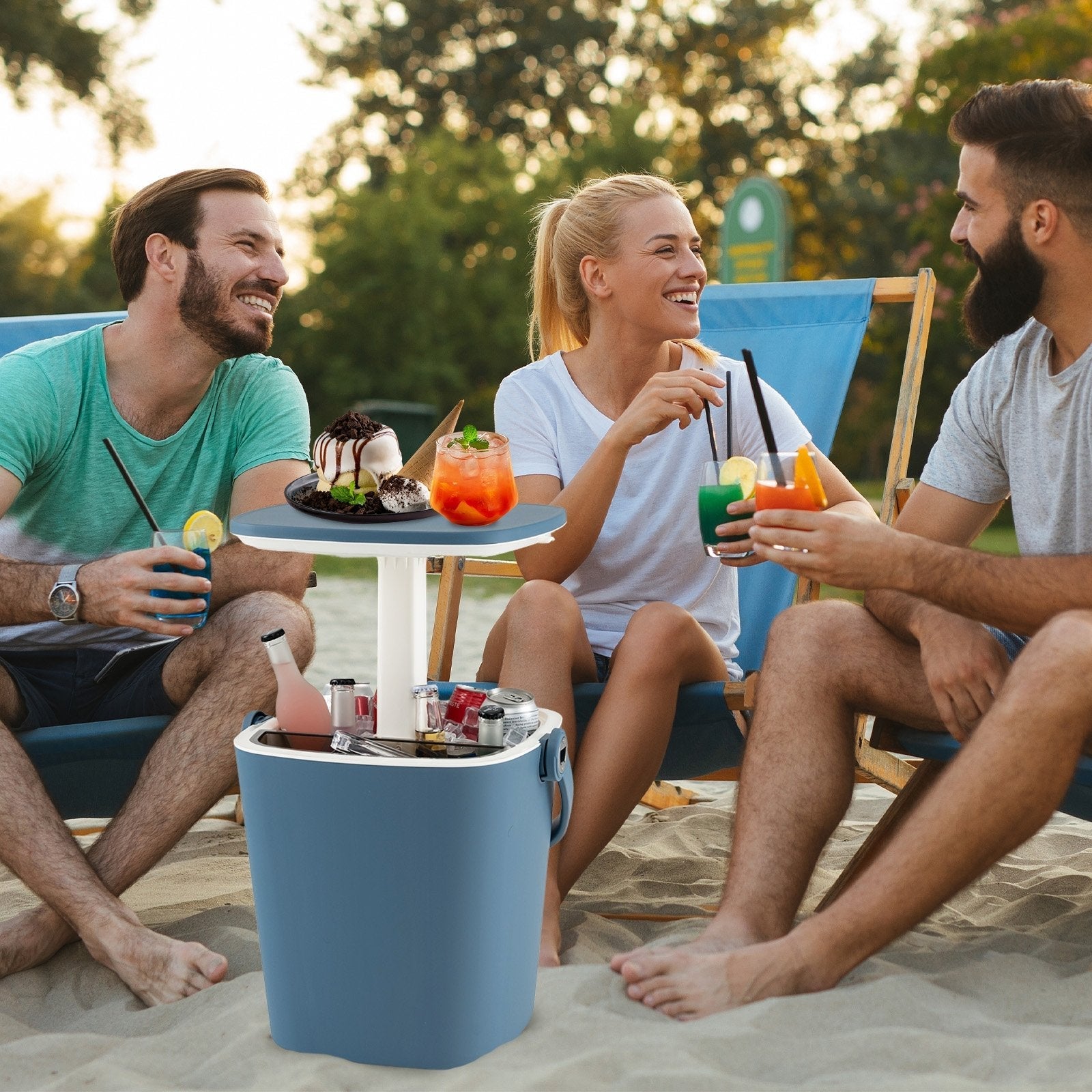 3-in-1 Portable Cooler Bar Table with Bottle Opener and Lift Top Lid for Camping Poolside-Black