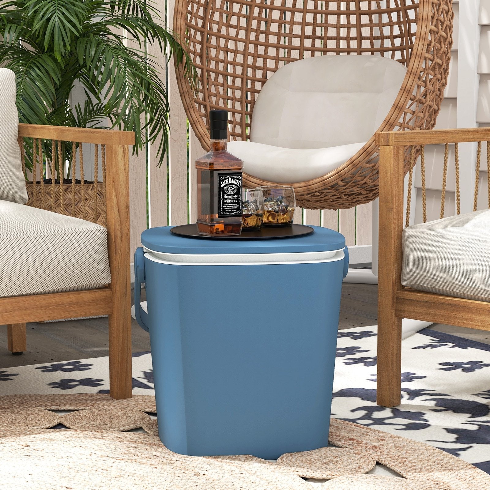 3-in-1 Portable Cooler Bar Table with Bottle Opener and Lift Top Lid for Camping Poolside-Black