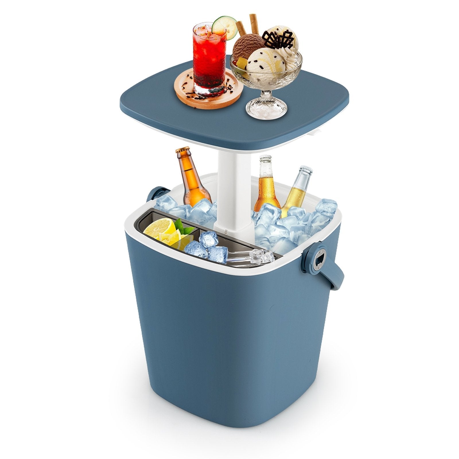 3-in-1 Portable Cooler Bar Table with Bottle Opener and Lift Top Lid for Camping Poolside-Black