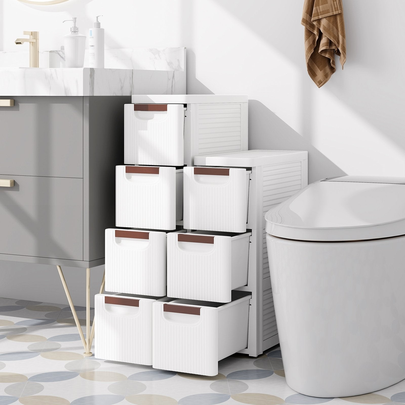 3/4/5/6-Drawer Rolling Organizer Unit Narrow Storage Cabinet with Built-In Wheels for Small Space-3-Drawer