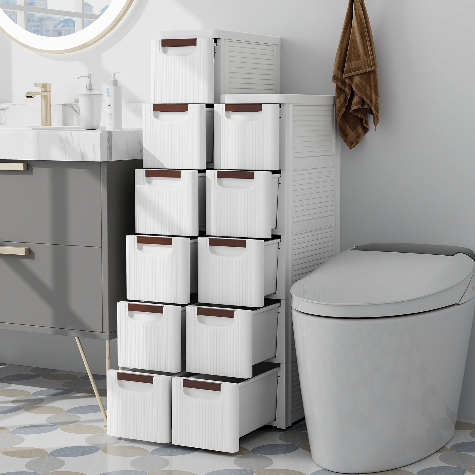 3/4/5/6-Drawer Rolling Organizer Unit Narrow Storage Cabinet with Built-In Wheels for Small Space-3-Drawer