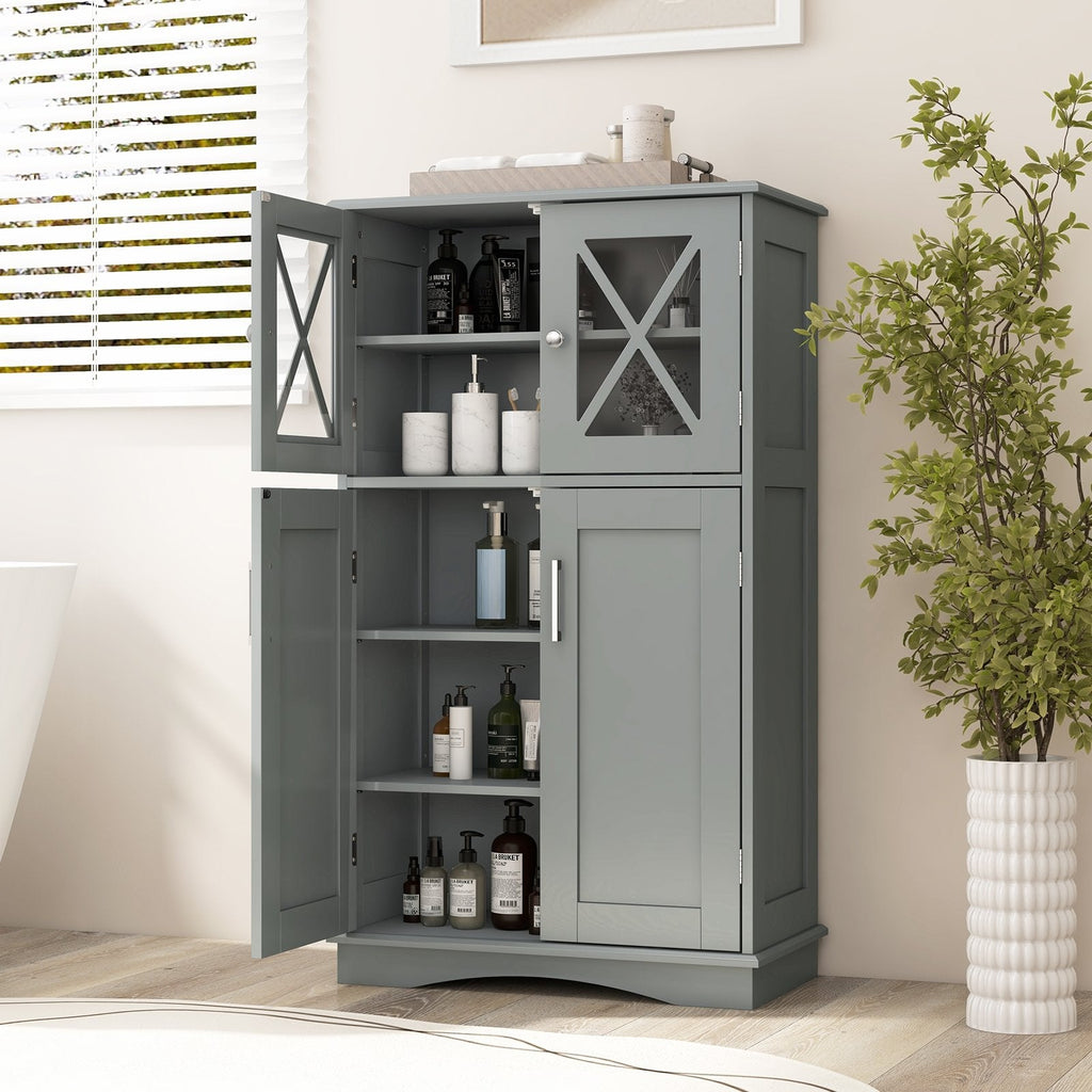 4 Doors Freeestanding Bathroom Floor Cabinet with Adjustable Shelves-Black