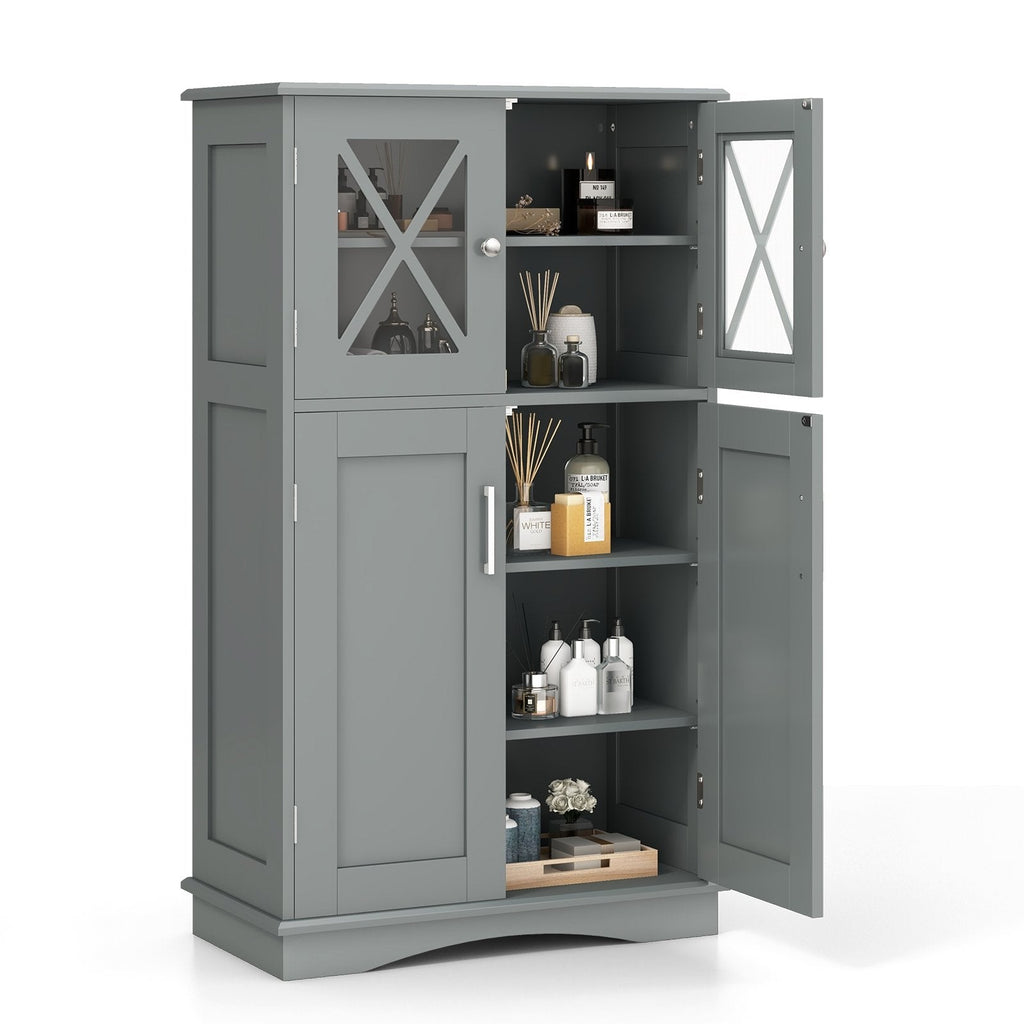 4 Doors Freeestanding Bathroom Floor Cabinet with Adjustable Shelves-Black