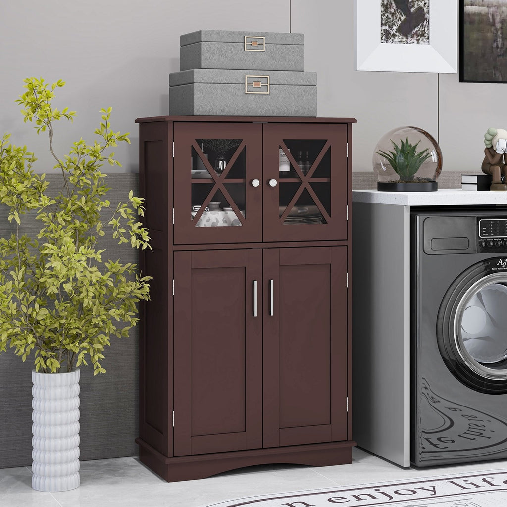 4 Doors Freeestanding Bathroom Floor Cabinet with Adjustable Shelves-Black