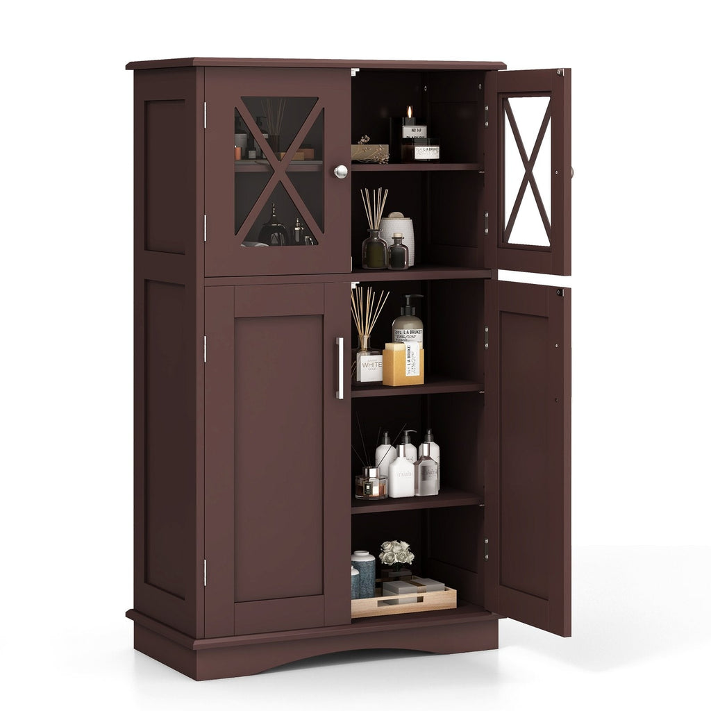 4 Doors Freeestanding Bathroom Floor Cabinet with Adjustable Shelves-Black