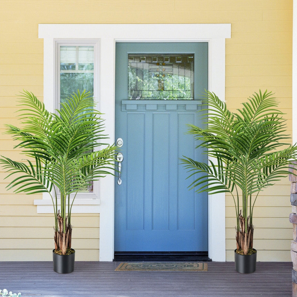 2 Pack 4.2 Feet Tall Artificial Palm Paradise Plant Large Fake Potted Tree-Green