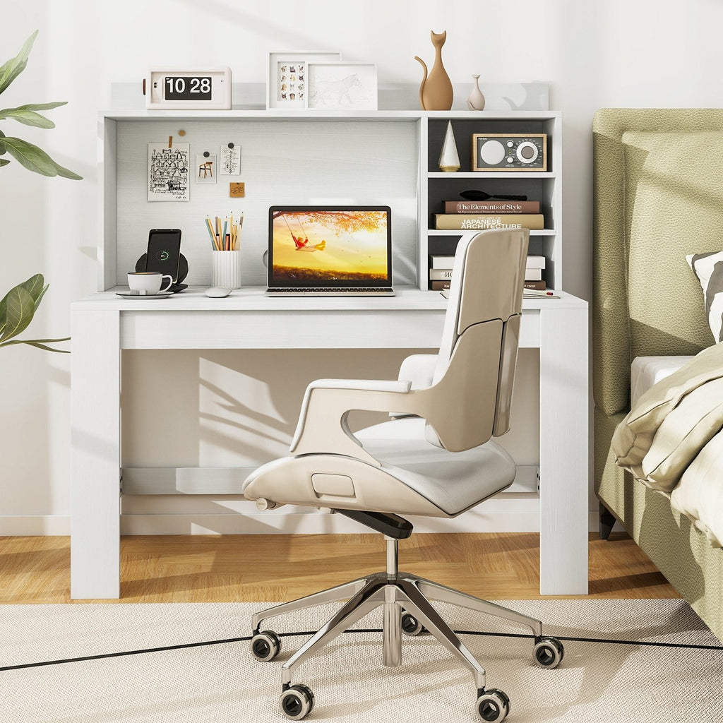 Modern Computer Desk with Hutch and Storage Shelves-Black