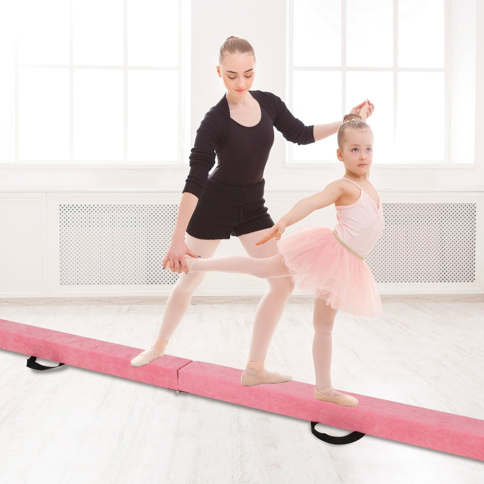 9 FT Folding Gymnastics Balance Beam with Anti-slip Base and Pine Wood Frame-Blue