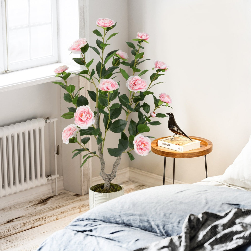 36 Inch Artificial Camellia Tree with Blooming Flower 1 Pack-Orange