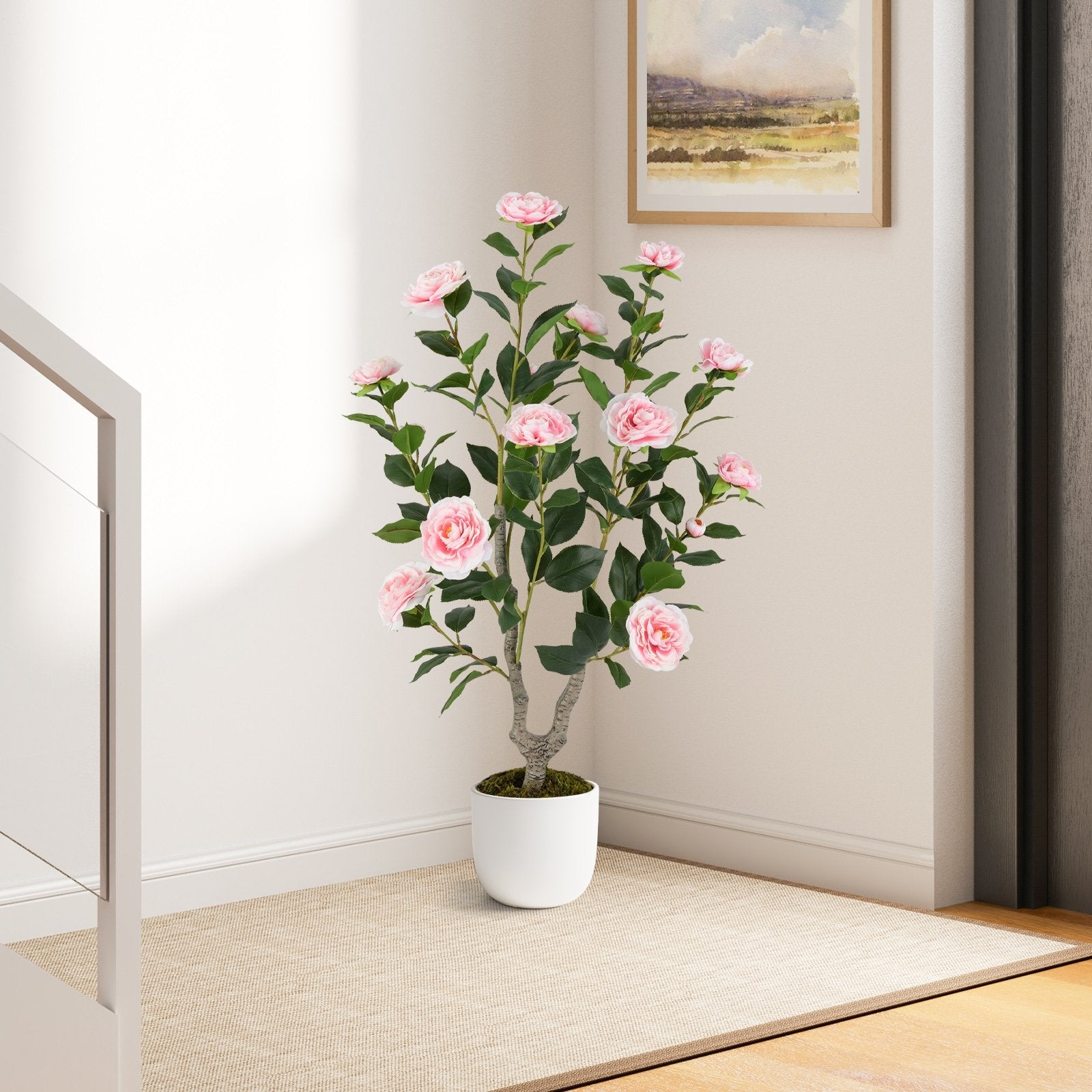 36 Inch Artificial Camellia Tree with Blooming Flower 1 Pack-Orange